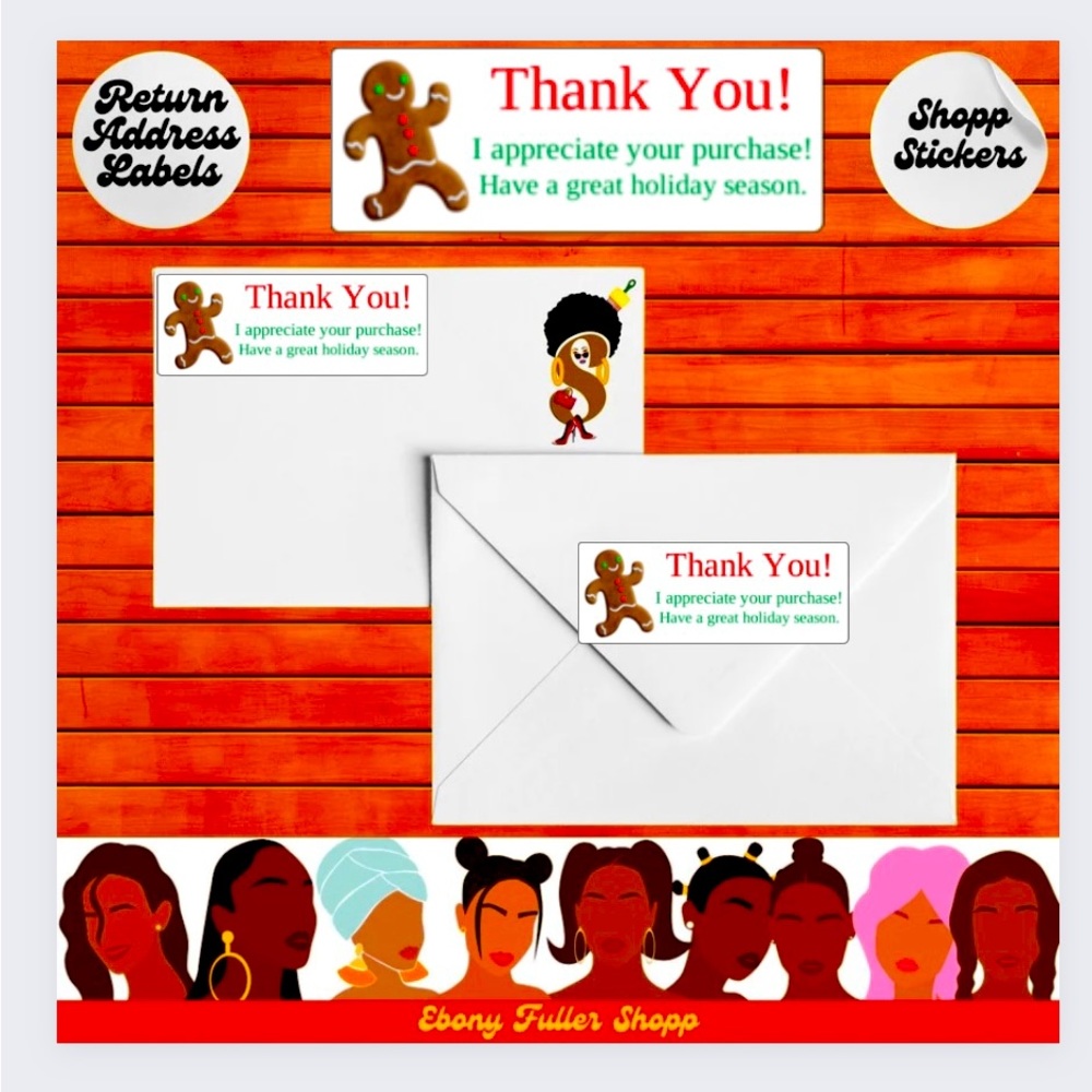 90 Christmas gingerbread man return address labels custom stickers.